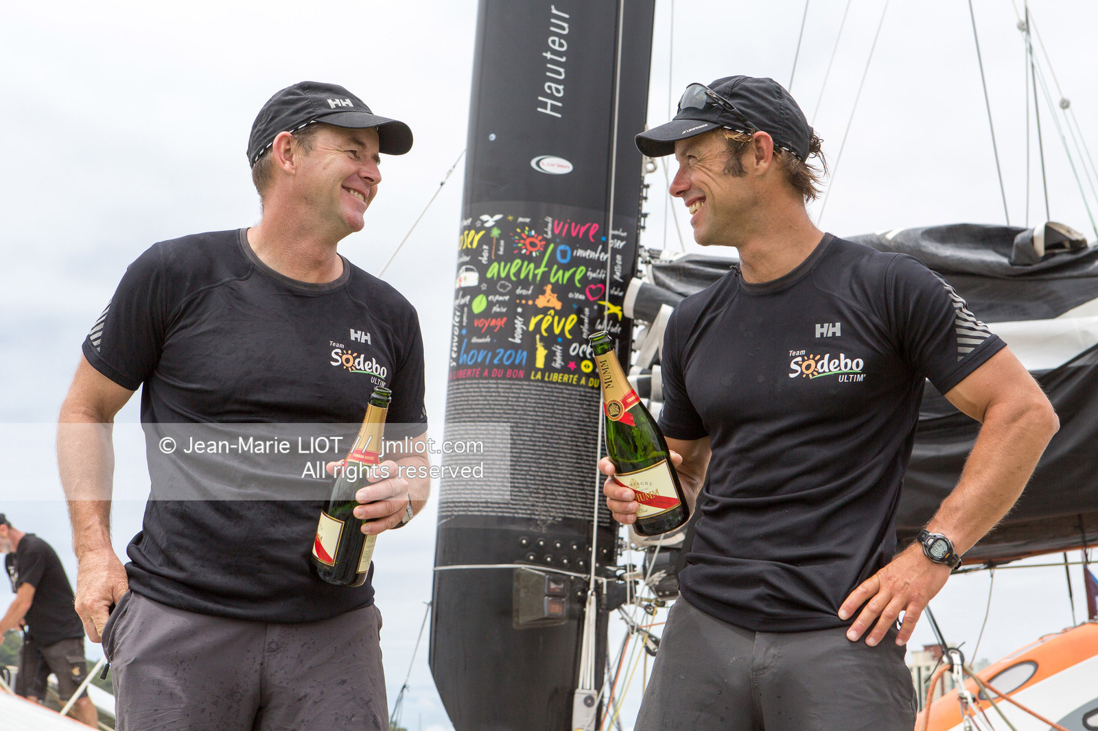 Itajaï(Brésil), samedi 7 novembre 2015, Thomas Coville et Jean-Luc Nélias deuxiémes au classement Ultim de la Transat Jacques Vabre sur SODEBO. Photo © JEAN-MARIE LIOT   DPPI.