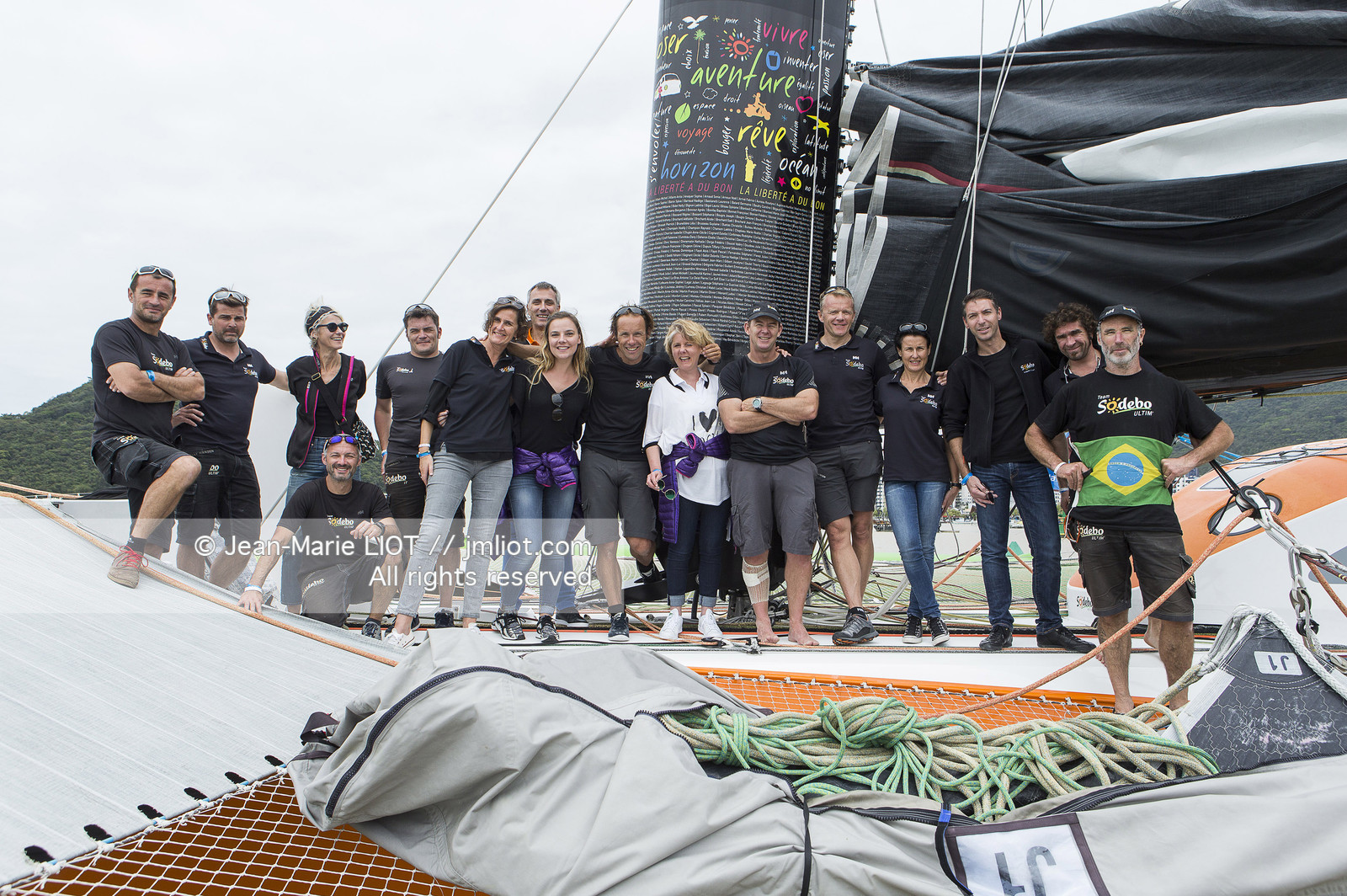 Itajaï(Brésil), samedi 7 novembre 2015, Thomas Coville et Jean-Luc Nélias deuxiémes au classement Ultim de la Transat Jacques Vabre sur SODEBO. Photo © JEAN-MARIE LIOT   DPPI.