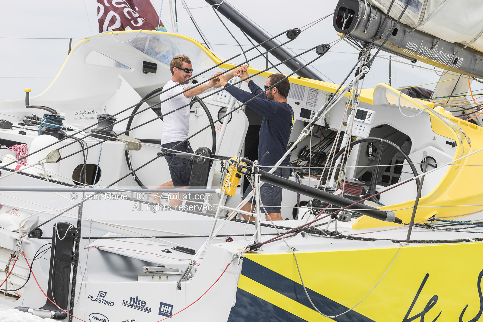 Itajaï (Brazil) le 12 November 2015, arrivée de Thomas Ruyant et Adrien Hardy à bord de l'imoca Le souffle du Nord. Photo © Jean-Marie Liot   DPPI.