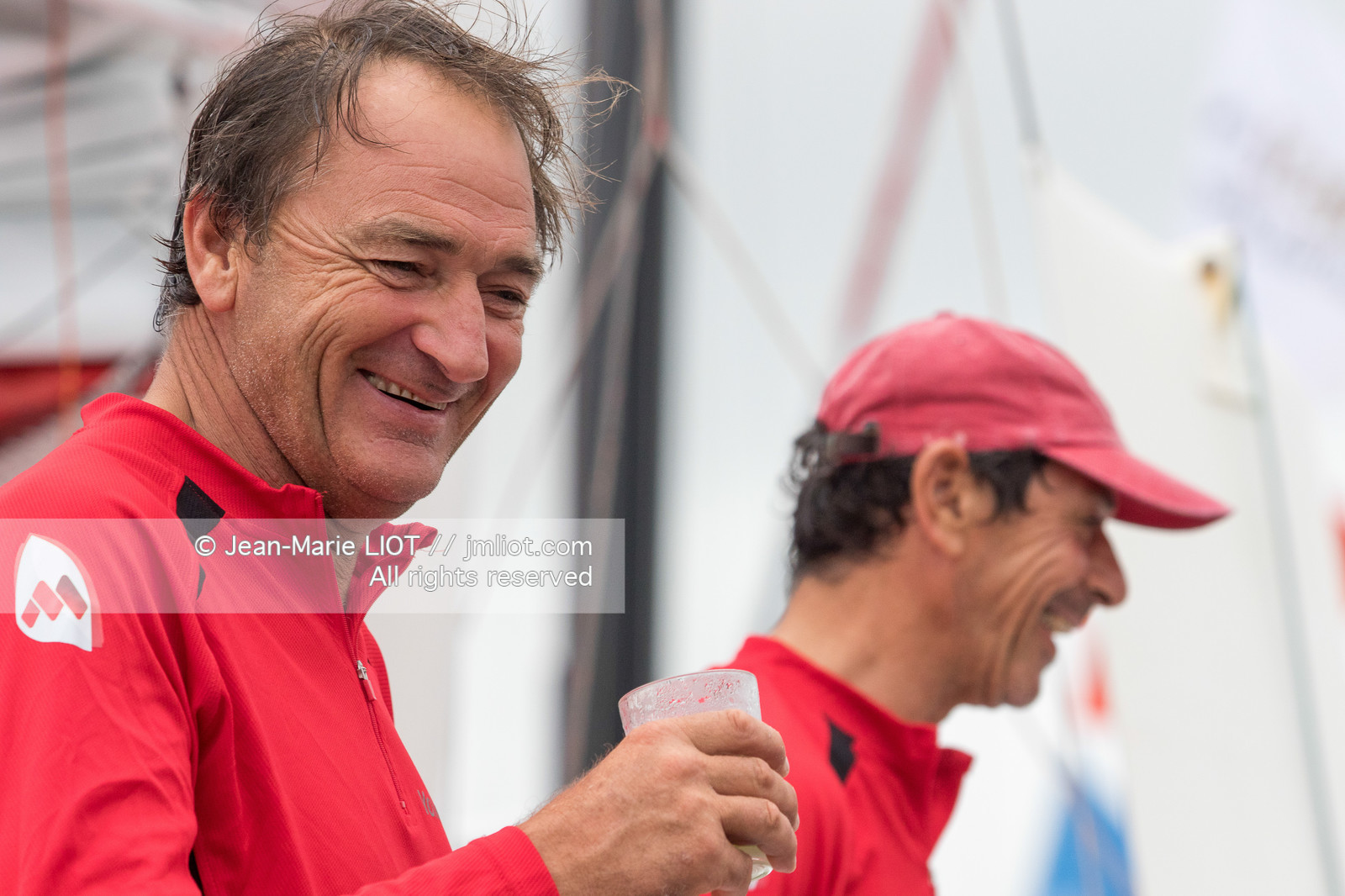 .Itajaï (Brazil) on November 13, 2015, arrival of Bertrand de Broc and Marc Guillemot aboard the imoca MACSF. Photo © Jean-Marie Liot   DPPI
